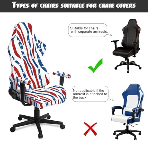 American Flag Zebra Print Gaming Chair Cover with Armrest Covers Stretch Non Slip Furniture Protector Washable Anti Dust Computer Chair Slipcover