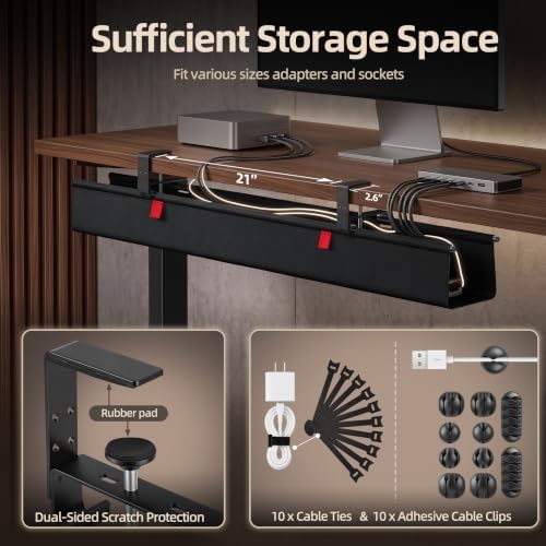 48 Inch Under Desk Cable Management Tray No Drill Desk Cord Management Organization, Large-Capacity Cable Organizer for Home and Office Work Accessories