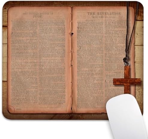 Vintage Open Bible Cross Mouse Pad, Christian Religious Scripture Desk Mat