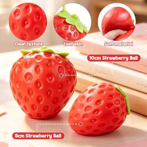 Big Strawberry Stress Ball Squeeze Toy, 3.9 in Large Red Strawberry