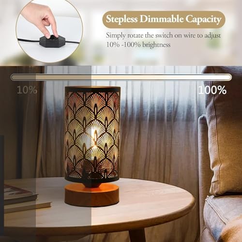 Small Industrial Table Lamps Dimmable, Bedside Lamps for Nightstand,End Table Side Desk lamp with Rustic Black Metal Cage Lampshade for Bedroom, Kids Room Living Room 2700K LED Bulb Included