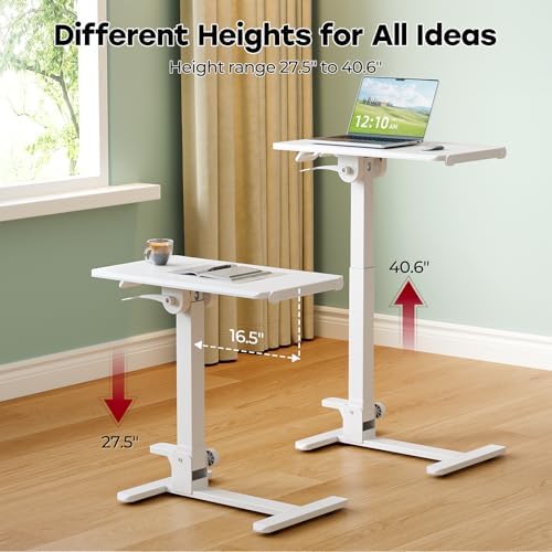 27" Foldable Mobile Standing Desk, No-Assembly Needed, White