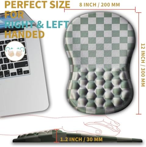 Hokafenle Ergonomic Mouse Pad Wrist Support with Massage Design, Wrist Rest Pain Relief Mousepad with Memory Foam&Non-Slip PU Base, Mouse Pads for Wireless Mouse & Desk (12x8 inch,Checkerboard)