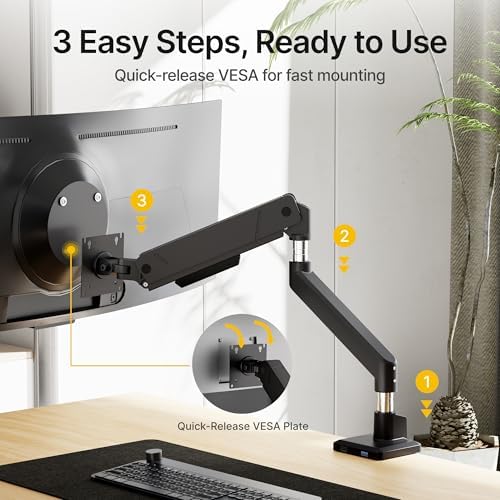 monTEK Single Monitor Arm for Max 45 Inch Ultrawide Screens, Holds 35 Lbs
