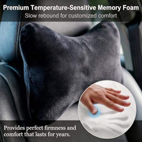Car Neck Pillow, Memory Foam Comfortable Seat Headrest Support Cushion for All-season, Washable Removable Cotton Pillow Case, Interior Accessory for Car & Home & Office Chairs (Black)