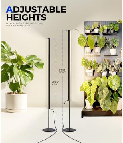 Barrina T1S Vertical Grow Light, 65W Full Spectrum, 5FT-5.6FT Height, Black