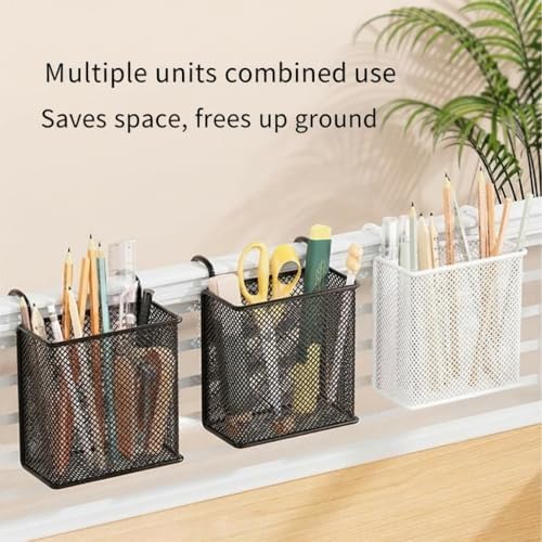 Metal striped cup with hook and loop, pencil cartridge, wall organizer, craft accessories, garage, home, office storage (black/white, square/round) (white2)