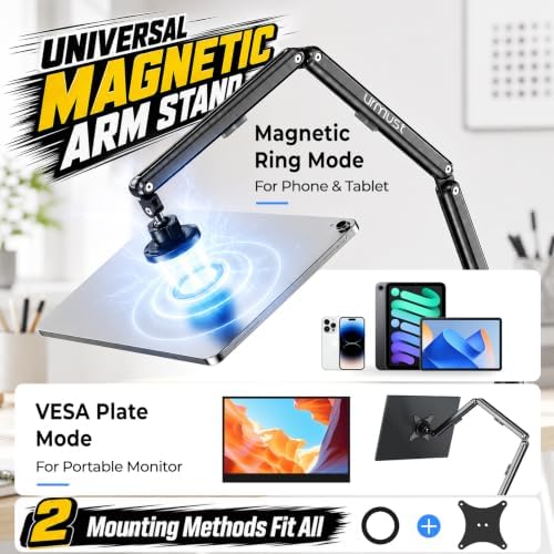 Urmust Magnetic Portable Monitor Stand, VESA & Magnetic 2-in-1 iPad Stand L