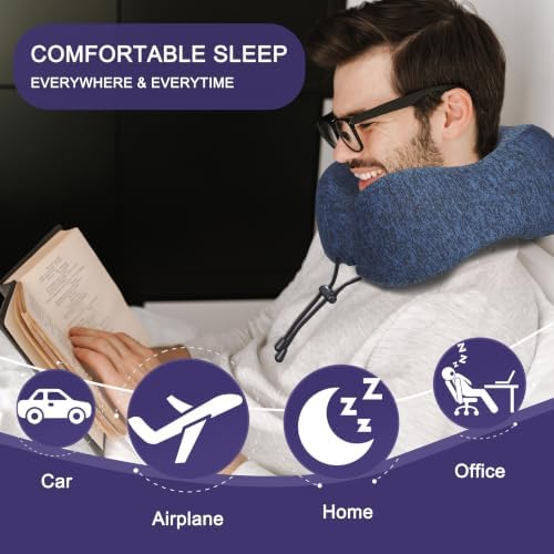 napfun Neck Pillow for Travel, Memory Foam Airplane Pillow, Full Dark Blue