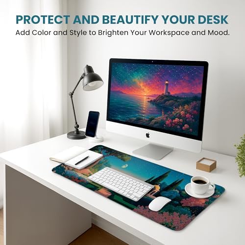 Aesthetic Desk Mat, Cute Classical Garden Desk Pad Protector for Work & Decor, 35.4" x 15.7", Pretty Non-Slip Extended Mouse Pad for Office or Home