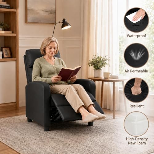 Yaheetech Recliner Chair with 3 Adjustable Angles Living Room Chairs Black