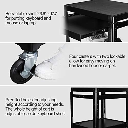 TUFFIOM AV Presentation Cart for Video Projector, Laptop Computer, Mobile Workstation Utility Media Cart for School Classroom Office, Rolling Storage Stand with Locking Cabinet Keyboard Shelf