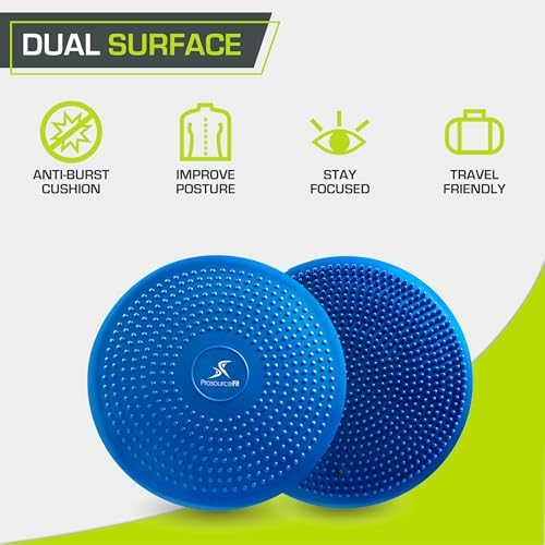 ProsourceFit Core Balance Disc, Inflatable Wobble Cushion with Hand Pump, Dual-Textured Non-Slip Surface for Core, Balance, and Stability Training, 14-inch