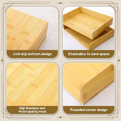 Novabright 6 Pcs Stackable Paper Organizer Tray Acacia Wood Desk Organizer Letter Tray Desktop Letter Size Office Wooden Desk Shelf Paper Holder Folder Organization Rack for File Document(Bamboo)