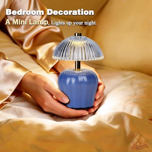 MJ PREMIER Rechargeable Table Lamp, Small Cordless Lamp with Timer, Blue