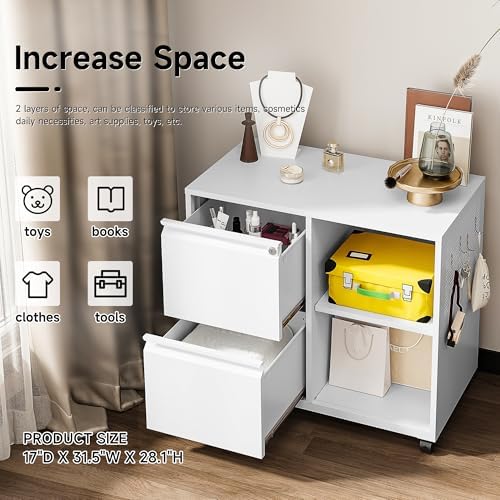 SISESOL 2 Drawer File Cabinet with Lock and Shelf,Mobile Lateral Filing Cabinet,Metal File Organizer Cabinet with Open Storage Shelves for Home Office Fit Legal/Letter A4 Size