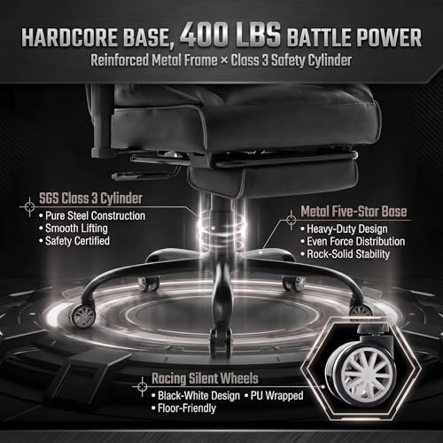 Big and Tall Gaming Office Chair 400lbs - Heavy Duty Ergonomic Computer Desk Chair with Footrest, Adjustable Armrests, High Back PU Leather with Racing Style (Black/White)