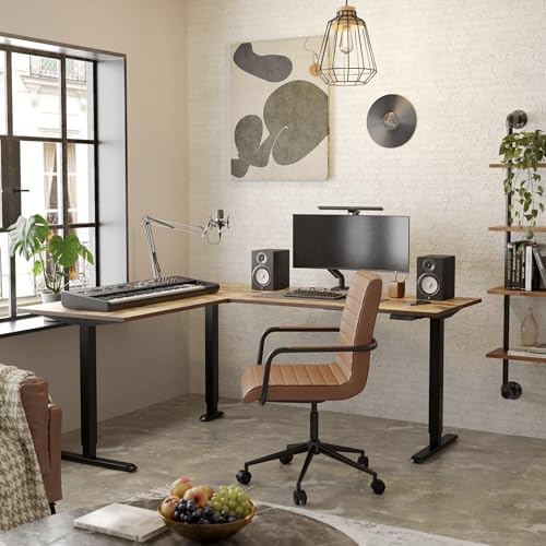 FEZIBO 63" x 48" L-Shaped Standing Desk - Adjustable Corner Desk, L-Shaped Adjustable Desk with Splice Board, Rustic-Brown