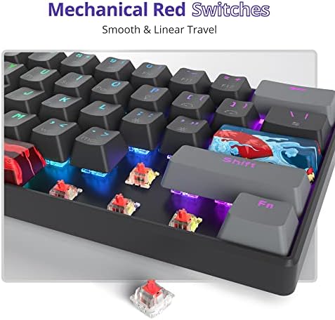 Owpkeenthy 60% Percent Keyboard Mechanical Gaming with Red Switch Wired Ultra Compact RGB Mini Keyboard Backlit for PC Xbox PS4 (Dark/Red Switch)