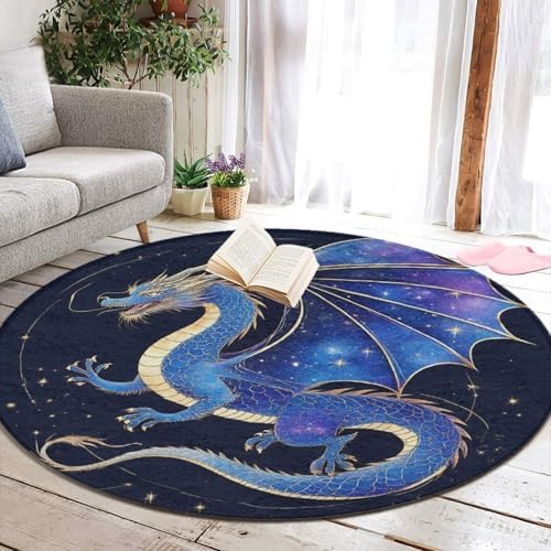 Fashion Round Area Rug Large Non Slip Carpet, Dragon Space Unisex Home Decor Mat