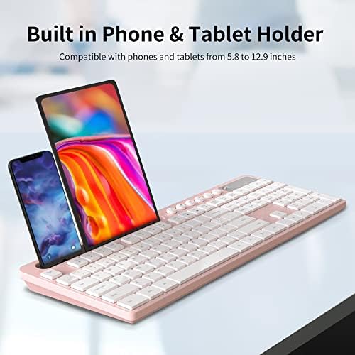 MARVO Wirelss Keyboard and Mouse Combo with Phone Holder, Full-Size, Pink