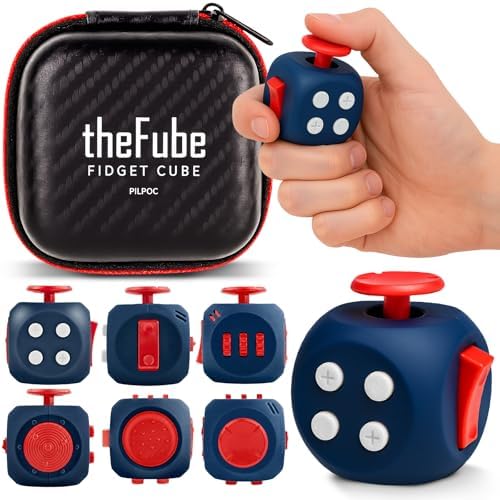 PILPOC theFube Fidget Cube Stress Relief Adult & Kid Sapphire-Pearl-Crimson
