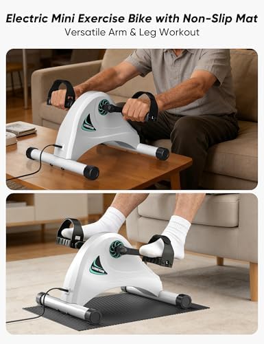 Under Desk Bike Pedal Exerciser for Seniors, LUBBYGIM Mini Exercise Bike for Physical Therapy, Electric Motorized Foot Pedal Machine for Arm and Leg Fitness, 6 Speed Levels