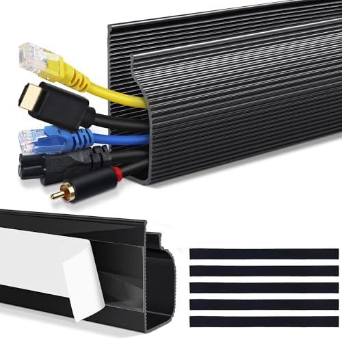 Cable Management Under Desk, 32in (2x15.75in) J Channel, Self Adhesive Cable Raceways Channel, Easy to Install Cord Cover Hider Desk Cord Organizer Electrical Black