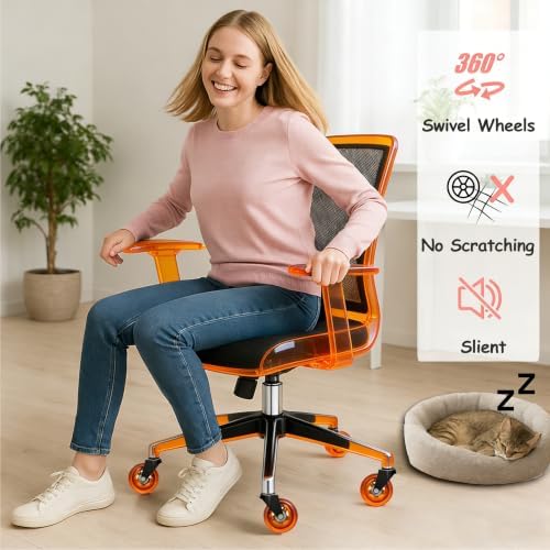 3" Office Chair Wheels, 11x22mm, Heavy Duty, Orange, Set of 5