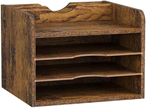 Snughome Vintage Wood File Organizer Desktop, 13.4’’ Document Letter Mail Tray Sorter with 3 Adjustable Shelves, Wooden Desktop Paper File Sorter Holder (Rustic Brown, 13.78’’L x 11.81’’W x 11.02’’H)