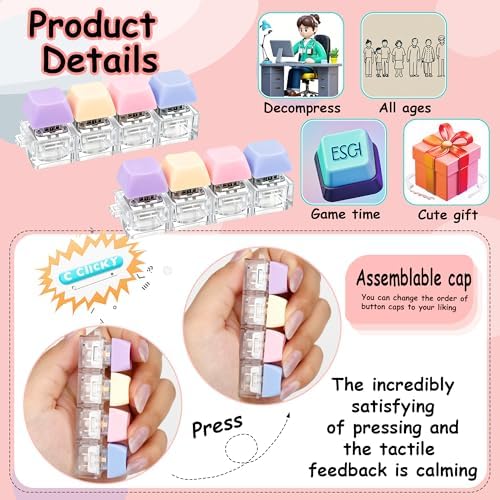 2 PCS Keyboard Fidget Toy, Keyboard Fidget Keychain 4-in-1 Keyboard Decompression Button Finger Clicker Toys, Button Stress Relief Fidget Gifts to Relief Stress (Fours Colors-Purple)