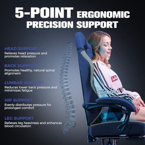 GTPLAYER Gaming Chair, Ergonomic Computer Chair with Footrest and Lumbar Support, High Back Recliner Chair 350lbs, Height Adjustable for Home Office, Deep Blue