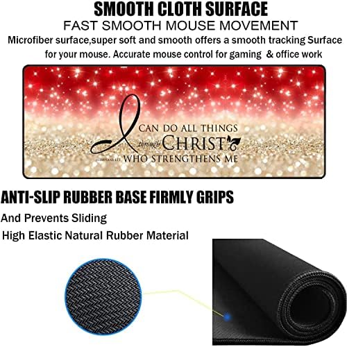Large Gaming Mouse Pad, Keyboard Wrist Rest pad + Mouse Wrist pad + Coaster Set Extended Waterproof Non-Slip Table mat Suitable for Home Office Learning Games - Bible Verse Pink Philippians 4-13