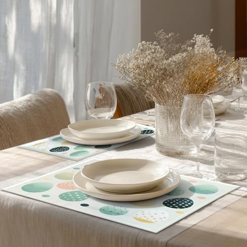 Shrahala Easter Eggs Pastel Colors Set of 8 12 X 18 Inch Linen Placemats, Colorful Decorated Eggs Burlap Table Mat Washable Double Layered Heat Insulation for Indoor/Outdoor