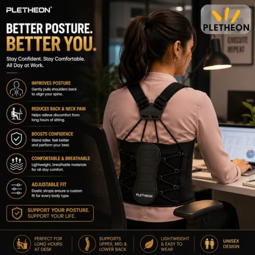 Posture Corrector Belt for Men & Women | Ergonomic Upper Back Support Brace | Adjustable Shoulder & Back Straightener | Breathable | Fits 28-46 Inch Tummy