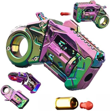 Metal Fidget Toys Gun for Adults: EDC Stress Relief Fidget Spinner Toy, 5 in 1 Mini Cool Fidgets Guns with Slider & Finger Ring for Men (JJ011 - Colorful)