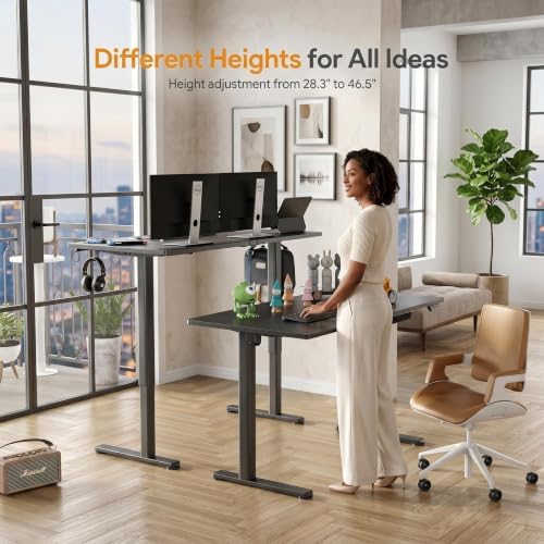 Claiks Electric Height Adjustable Standing Desk with Drawers, 63 x 24 Inch Sit Stand Desk for Home Office, Computer Desk Workstation,Black