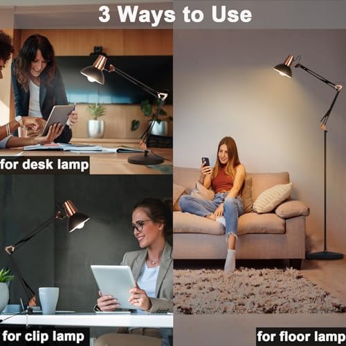 FIRVRE LED Floor Lamp, Vintage Metal Swivel Floors Lamp, 3 Usage Modes - Floors Lamp, Table Lamp and Clip Lamp, E26 Architectural Reading Lamp with Push Button for Bedrooms, Offices and Studios