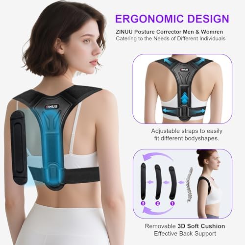 Posture Corrector for Women and Men, Upgraded Comfortable Upper Back Brace with Shoulder Pads & 3D Pad, Adjustable Back Straightener Support for Back, Shoulder and Neck (Black-L)