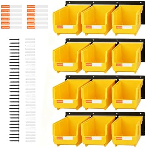12pc Wall-Mounted Storage Organizer Set with Metal Rails Yellow