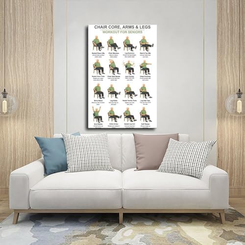 Chair Exercises for Seniors Seated Core Arms Legs Workout Low Impact Elderly Canvas Poster Bedroom Decor Room Decor Frame 20x30inch