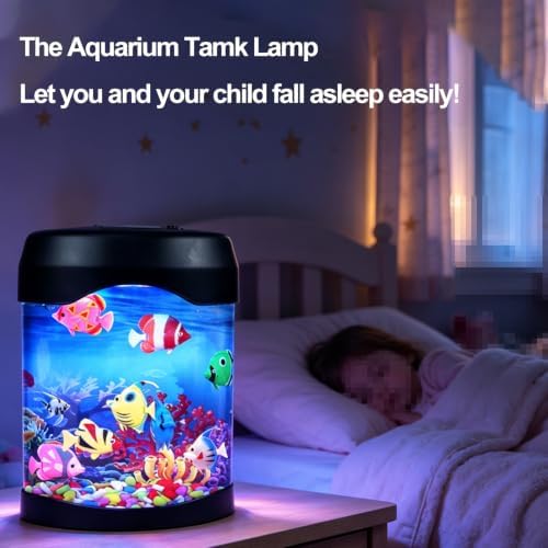 Fake Fish Tank Night Light, 6 Color Changing Aquarium Lamp with 8 Fake Fish