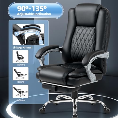 Massage Heated Office Chair with Foot Rest, Executive Desk Chair