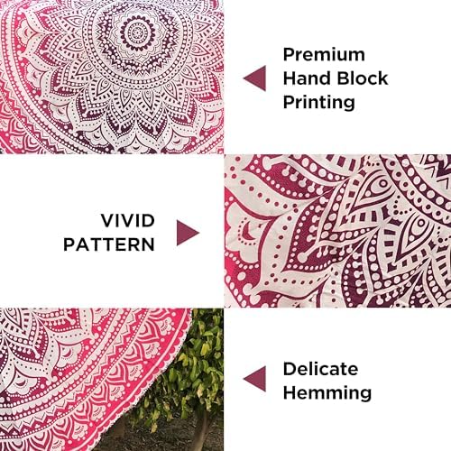 raajsee Pink Round Beach Tapestry Hippie/Boho Beach Blanket Mandala/Indian Cotton Throw - Round Tablecloth/Home Decor/Indie Rug Yoga Mat Meditation Picnic Rugs 127 CM / 50 INCHE Circle
