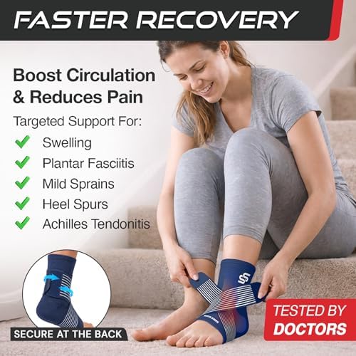 Sleeve Stars Ankle Brace Men & Women Support (Single/M:10"-12"/Navy Blue)