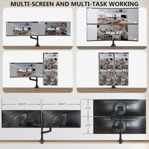 WALI Vertical Dual Monitor Arm for 13-49 inch Curved Screens, up to 44 lbs