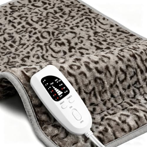 Electric Heating pad for Back Neck Shoulder Knee Arms Legs- Electric Heat Pads with 6 Heat Settings & Auto Shut Off &Dry/Moist Heat Heating Pad for Birthday Mother Father Girl Men Women, Leopard
