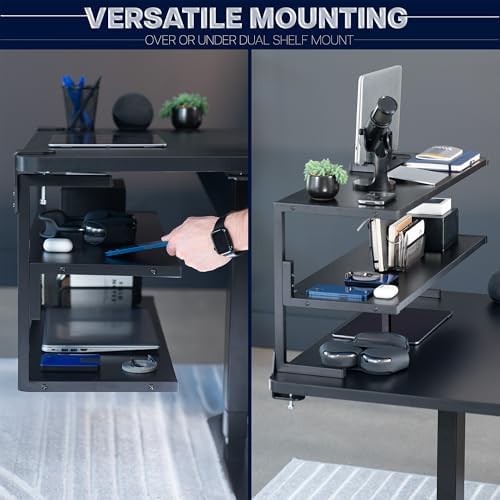 VIVO Black Clamp-on 30 inch 2-Tier Desk Shelf, STAND-SHELF30C