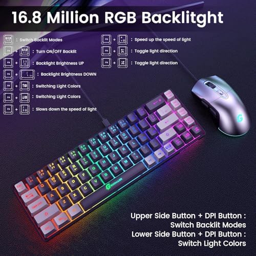 GEODMAER 65% Gaming Keyboard and Mouse Combo, RGB Backlit Keyboard + 7200 DPI Gaming Mouse, Ultra-Compact Anti-Ghosting Wired Keyboard and Mouse for PC Laptop Gamer