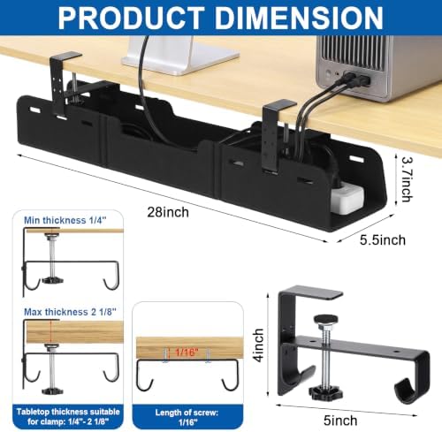 Chumia Under Desk Cable Management Tray No Drill, Black, 28 Inch